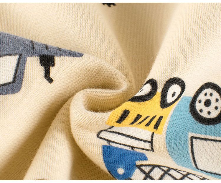 加絨棉質圓領長袖上衣/大學T-工程車車-杏色