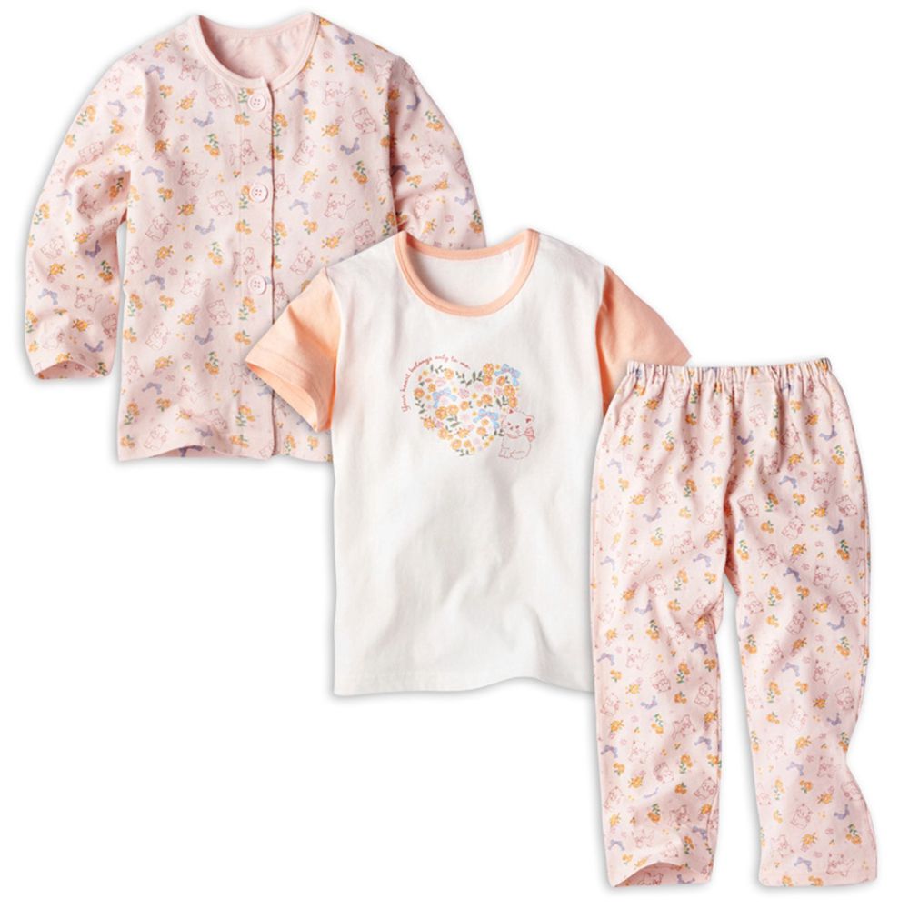 雙上衣家居服(短袖/長袖)-小貓-粉紅色