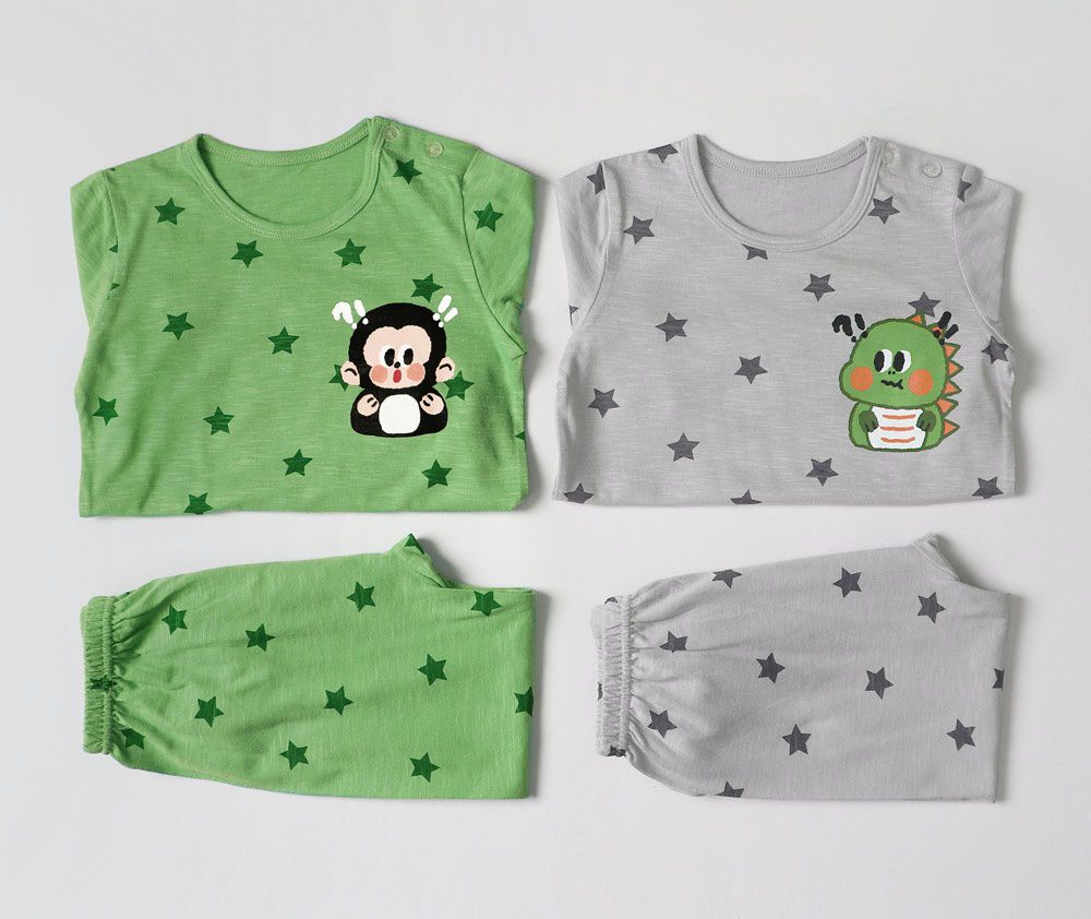 韓國 Mellisse - 韓製莫代爾透氣長袖家居服-星星恐龍