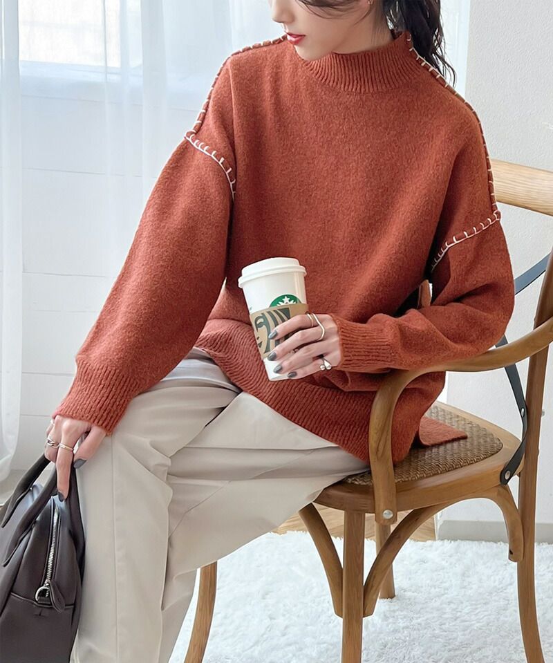 日本 Classical Elf - 復古粗縫線針織毛衣-肉桂橘