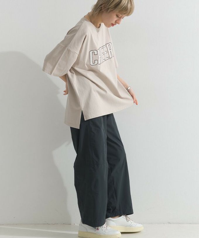 日本 le colis - 天竺棉蕾絲CHEER落肩短袖上衣-黑