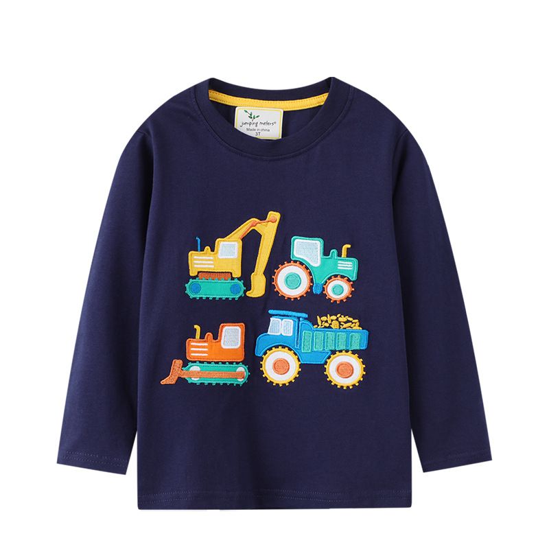 Jumping meters - 圓領棉質長袖上衣/大學T-黃色工程車-藍色