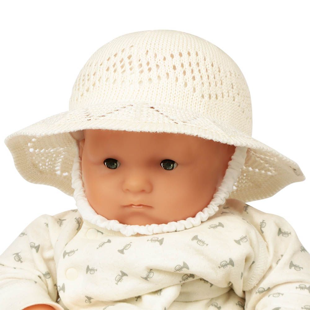 嬰幼兒圓頂帽-編織圖案-象牙白色