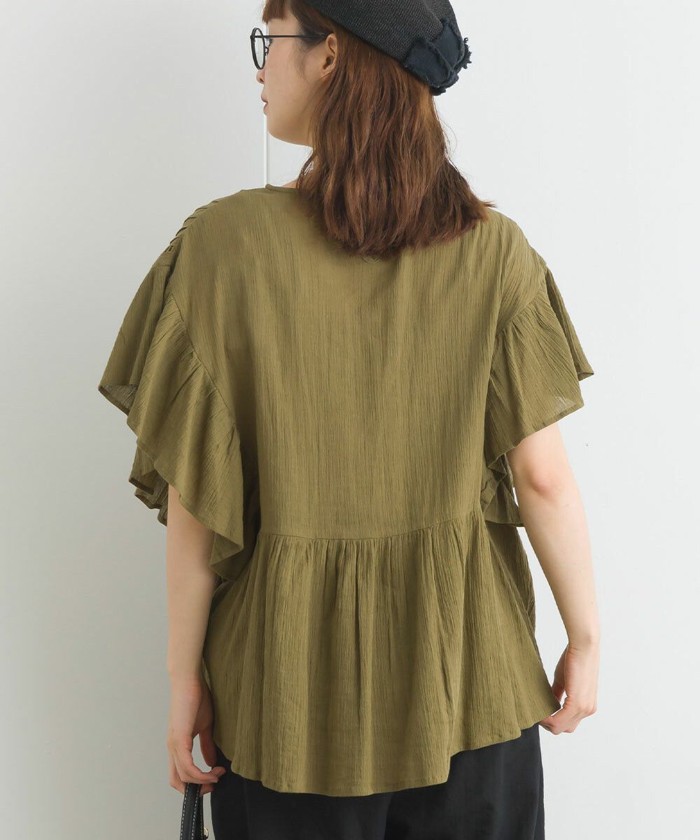 日本女裝代購 - 100%印度棉 超透氣荷葉短袖上衣-白