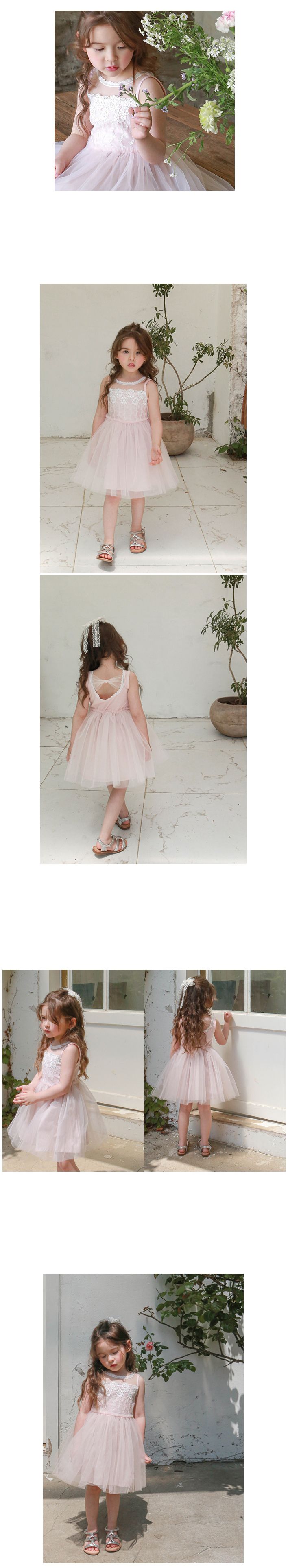 韓國 Puellaflo - 後背鏤空蝴蝶結華麗刺繡花朵網紗洋裝-淺粉紅