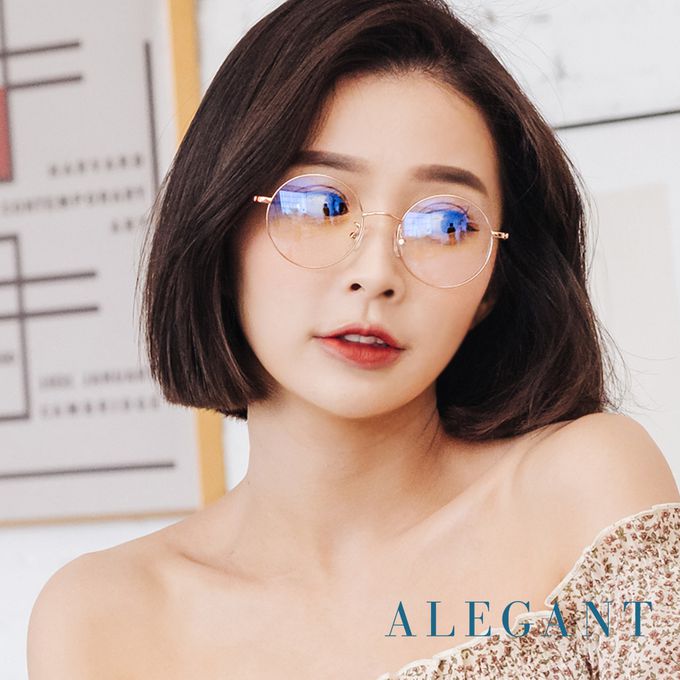 ALEGANT - 熔岩流紅金輕量鈦緞面套圈北歐質感圓框UV400濾藍光眼鏡