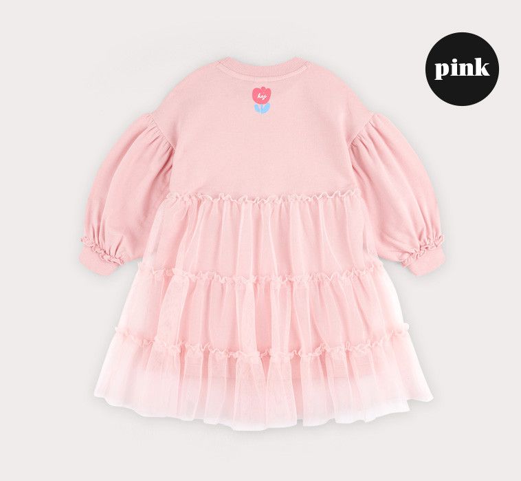 韓國 HEJMINI - 鬱金香網紗澎澎洋裝-粉