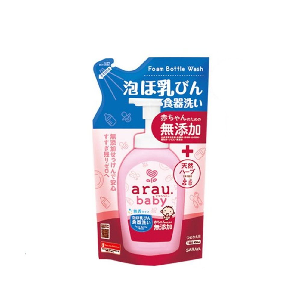 日本 SARAYA - arau.baby愛樂寶寶貝無添加奶嘴奶瓶清潔泡泡(補充包)-450ml