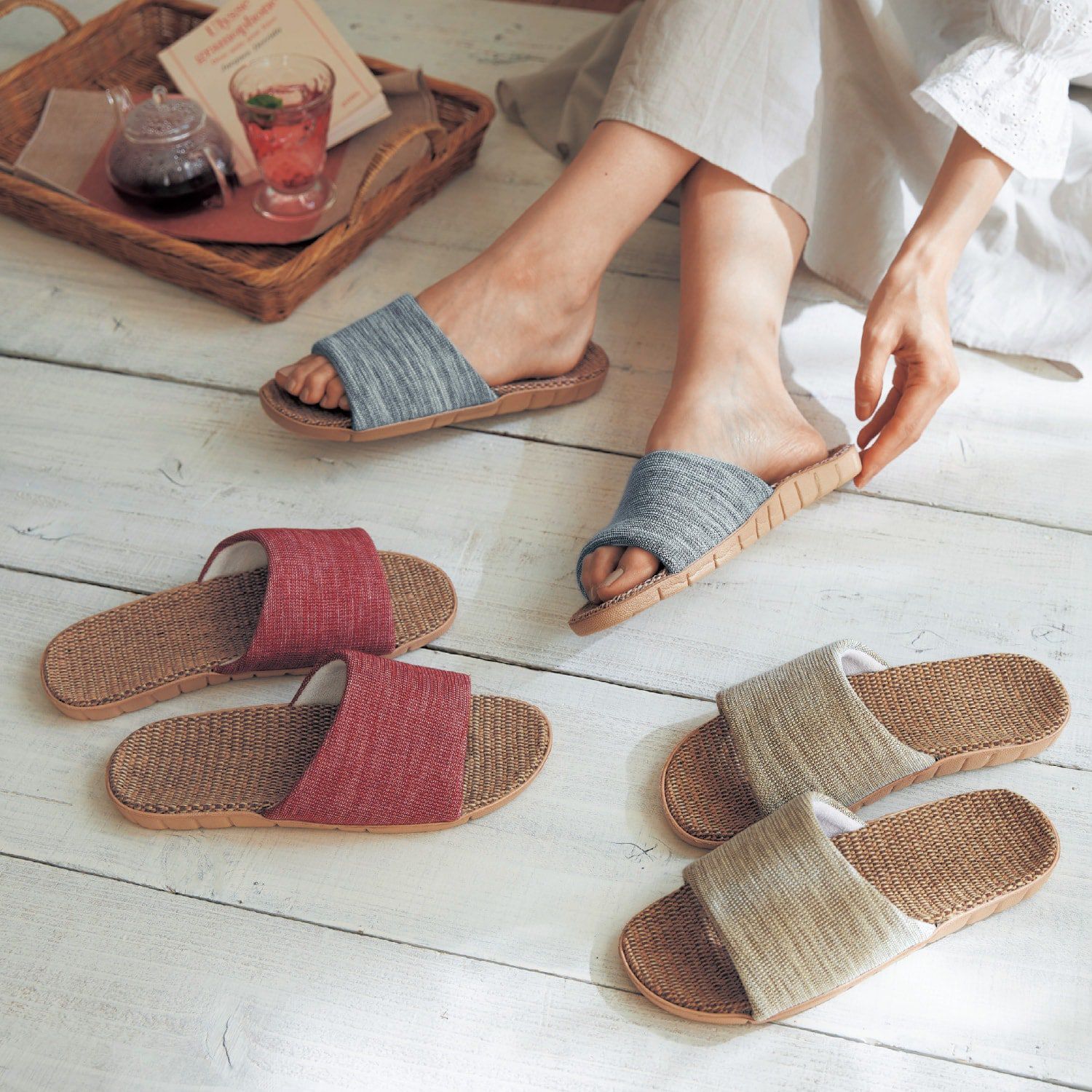 日本千趣會 - 輕量樹脂鞋底夏季室內拖鞋-紅陶