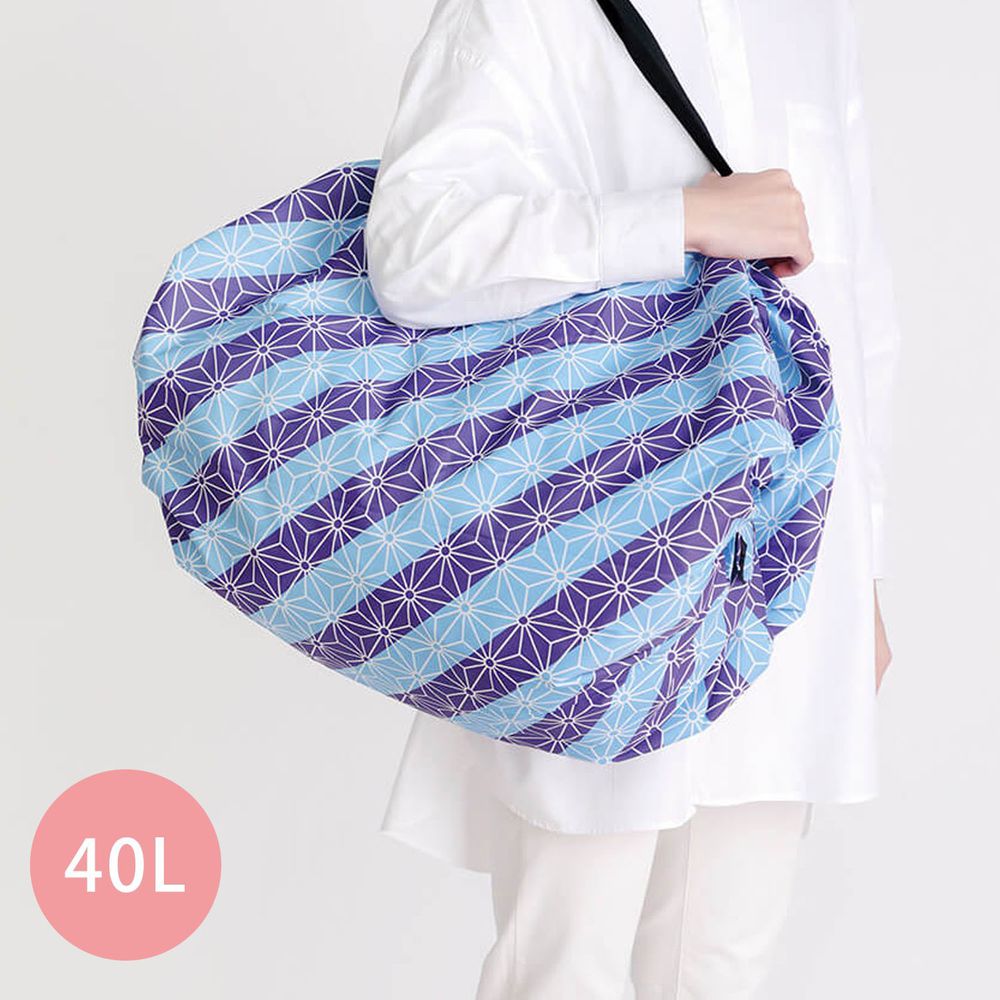 日本 MARNA - Shupatto 秒收摺疊購物袋(可掛購物籃)-和風特別款-麻葉 (L(50x38cm))-耐重15kg / 40L