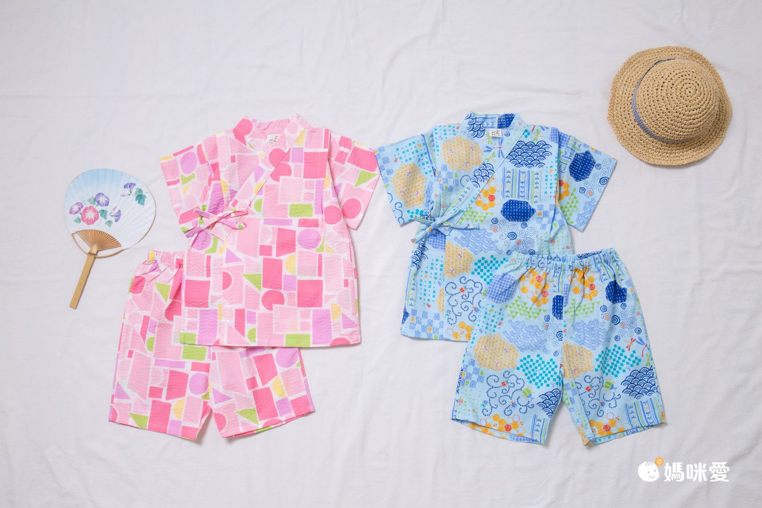 akachan honpo - 兩件式甚平-幾何圖案-藍色