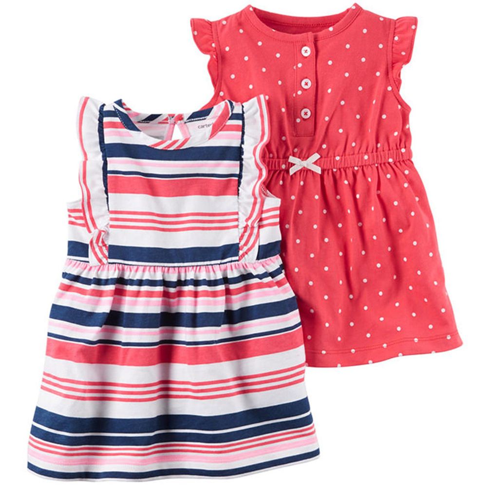 美國 Carter's - 嬰幼兒洋裝兩件組-花邊條紋
