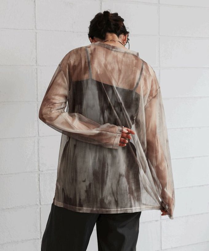 日本 Bab - 雲彩風格透膚美型長袖上衣-黑灰