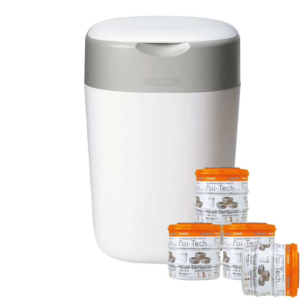 日本 Combi - Poi-Tech Advance 尿布處理器-專用膠膜捲量販箱購超值組-3入x4-棉花白