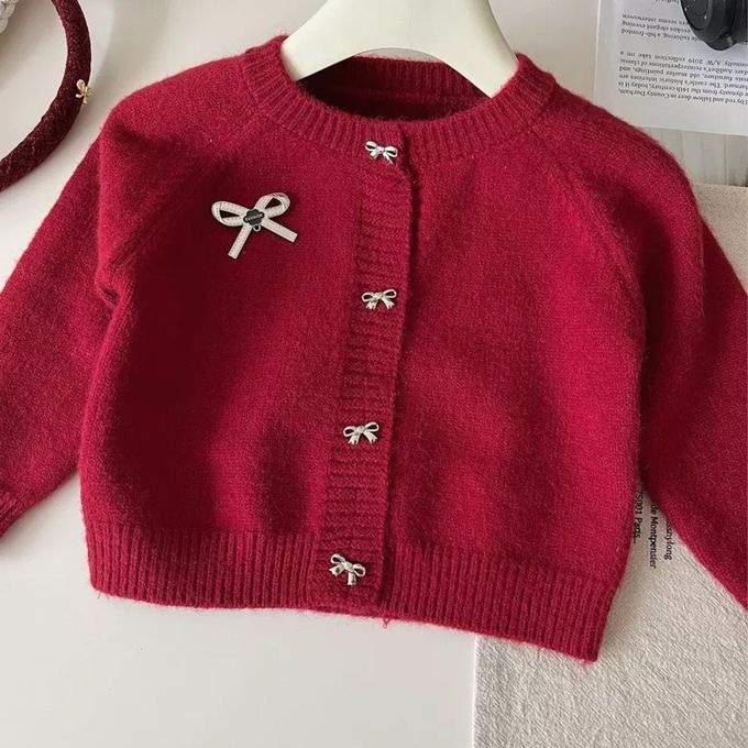 新年拜年蝴蝶結開襟毛衣蛋糕裙套裝