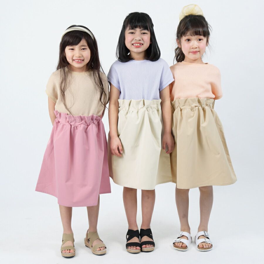 日本 evercloset - 透氣華夫格折邊拼接短袖洋裝-奶茶x粉紅