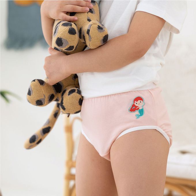 貝柔 Peilou - 天絲棉舒膚平衡童女三角褲-貼布繡-3件組-白雪公主+灰姑娘+美人魚-粉+紫+橘