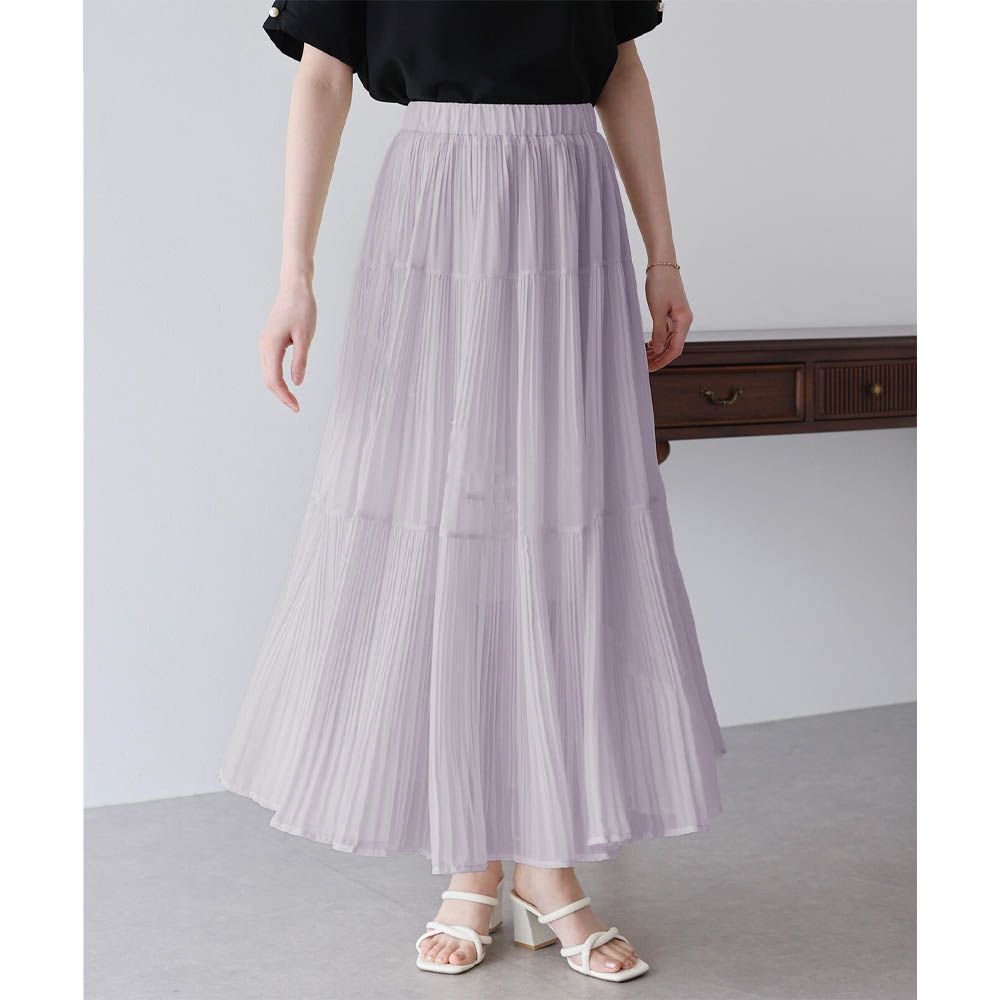 優雅細摺雪紡分層鬆緊長裙-淺紫 (M)