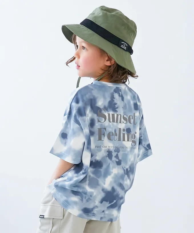 日本 devirock - 涼感速乾網眼 暈染印花短袖上衣-橘灰