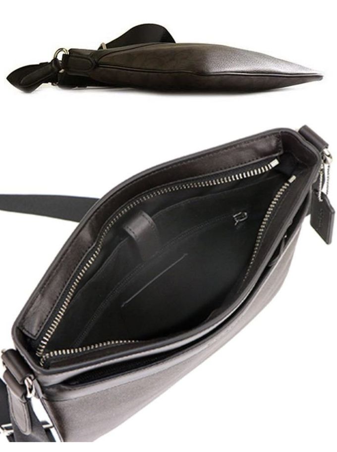 COACH - 滿版LOGO拼接皮革斜背包 (咖啡)