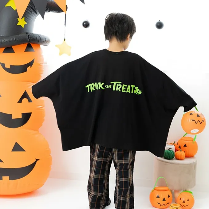 日本 Chil2 - 萬聖節聯名限定 寬鬆斗篷長袖上衣-卡通人物南瓜米奇-黑