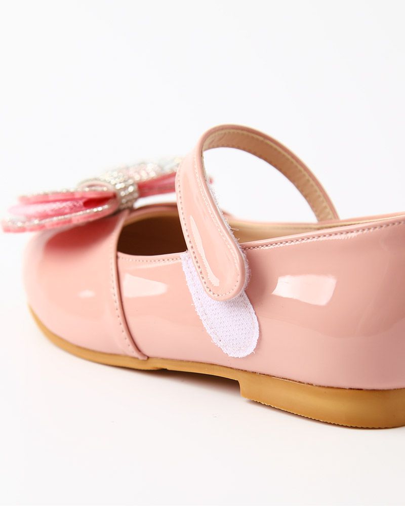 韓國 OZKIZ - 雙層鑽石蝴蝶結漆皮皮鞋-粉