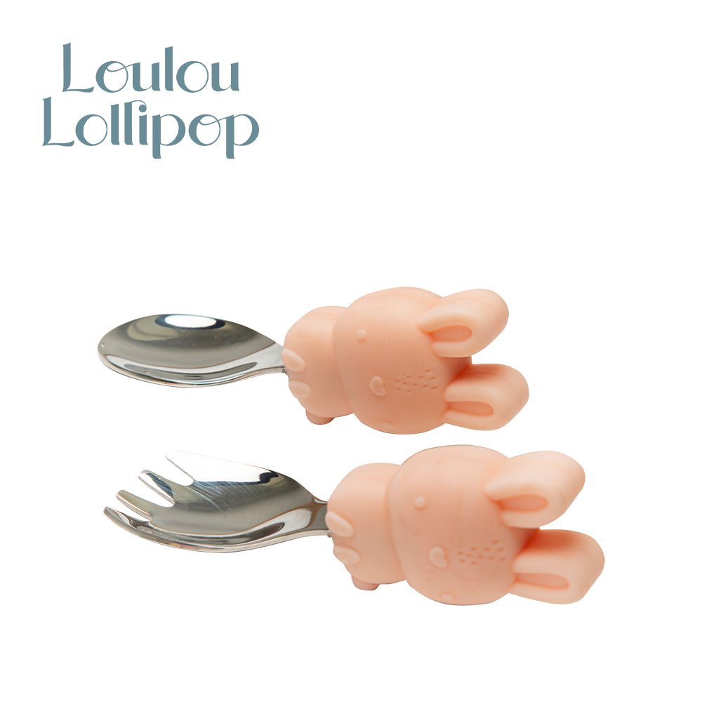 Loulou Lollipop - 加拿大 動物造型 304不鏽鋼學習訓練叉匙組-甜心邦尼