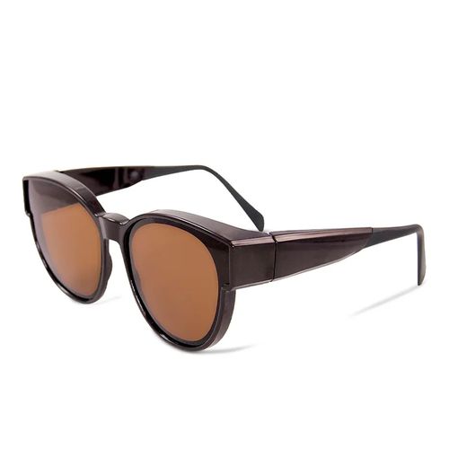 ALEGANT - 潮流桂棕圓框可彎折鏡腳全罩式偏光墨鏡│外掛式UV400太陽眼鏡包覆套鏡│車用太陽眼鏡