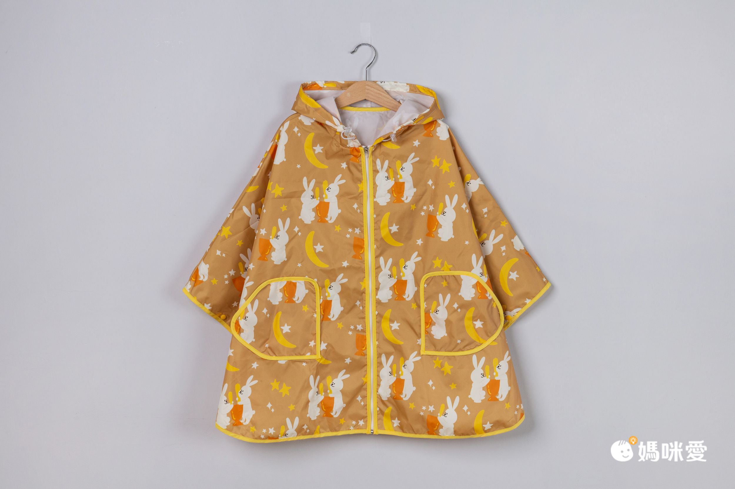 韓國 Bebe Chouette - (有帽繩)防風連帽兒童斗篷雨衣-和平白鴿