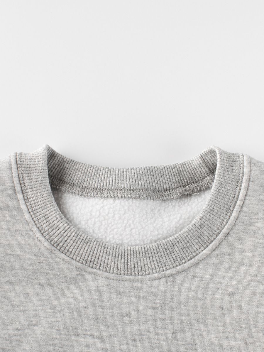 加絨圓領長袖上衣/大學T-悠閒兔兔-灰色