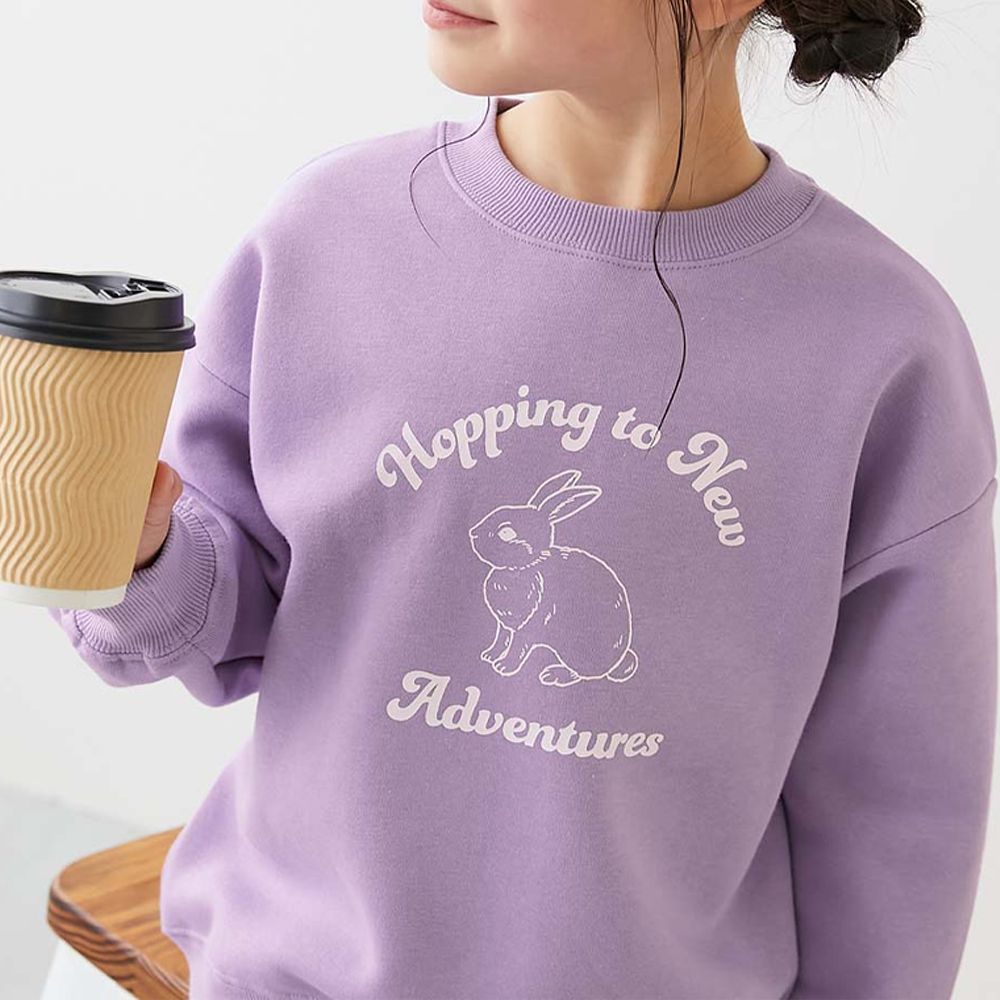 裏起毛動物印花大學T-兔子-紫羅蘭