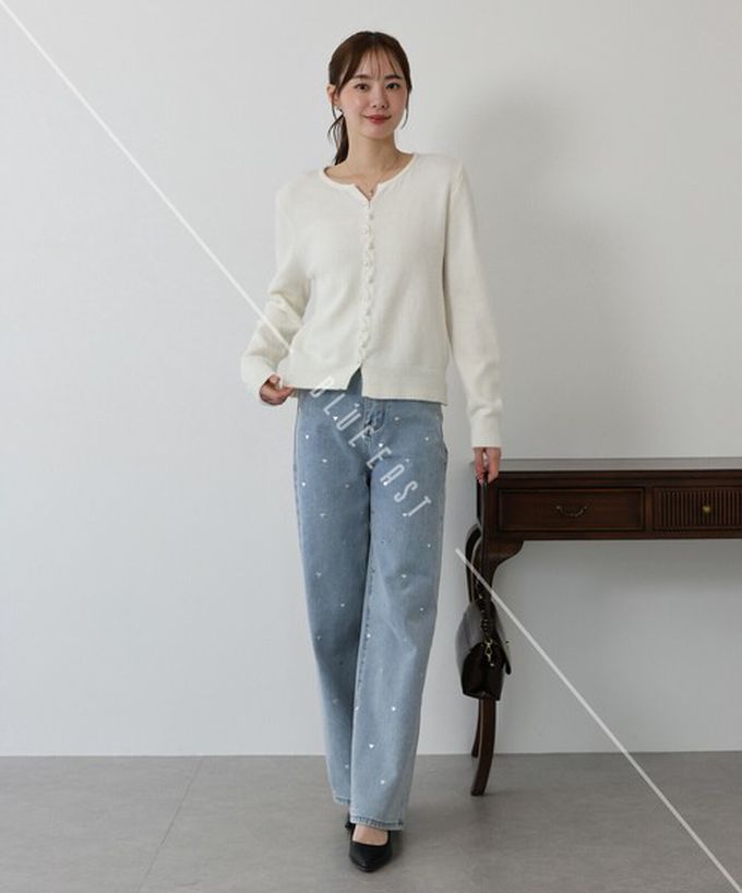 日本 BLUE EAST - 氣質交替珍珠扣針織上衣/開襟衫-深灰