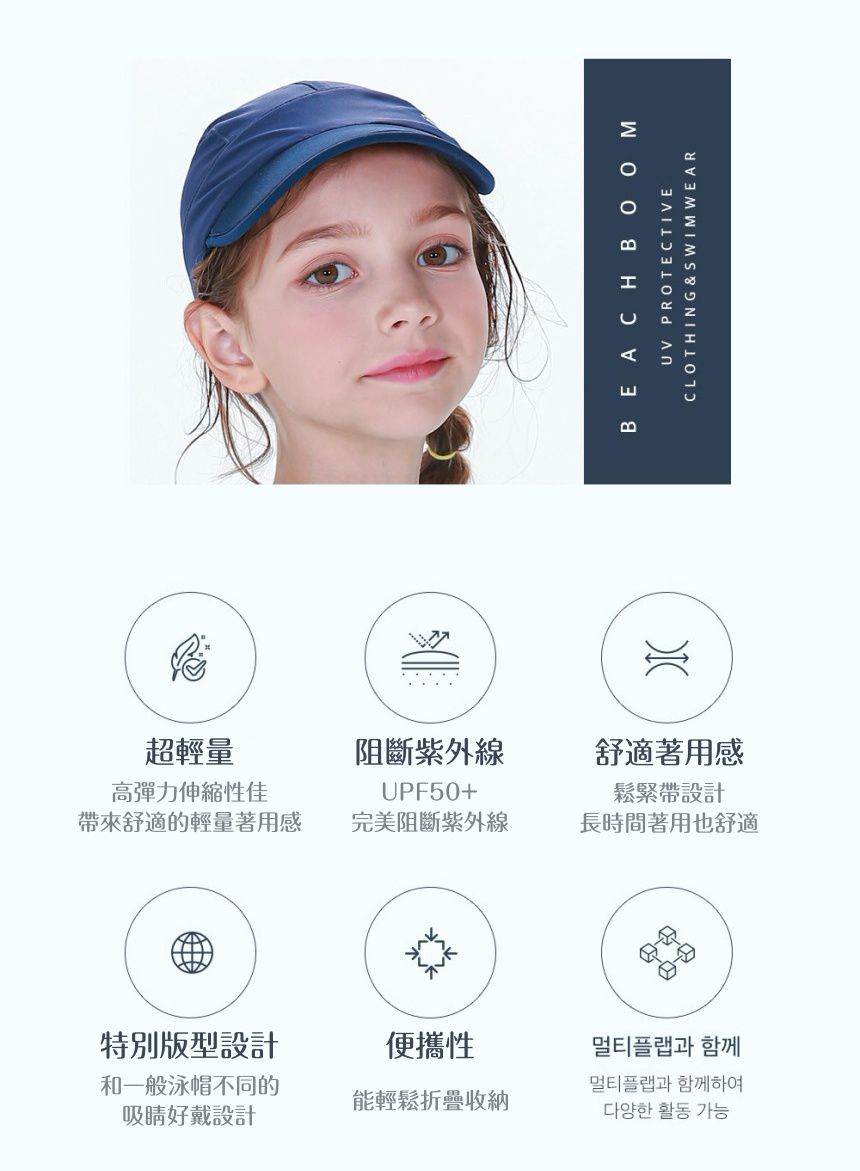韓國 Beach Boom - UPF50+ 超彈性時尚泳帽/戲水帽-黑