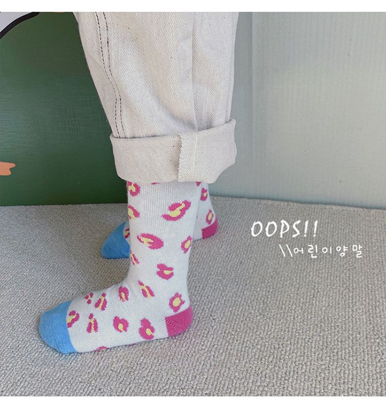 兒童中筒襪 (三入一組)-1088春天花花-A款粉