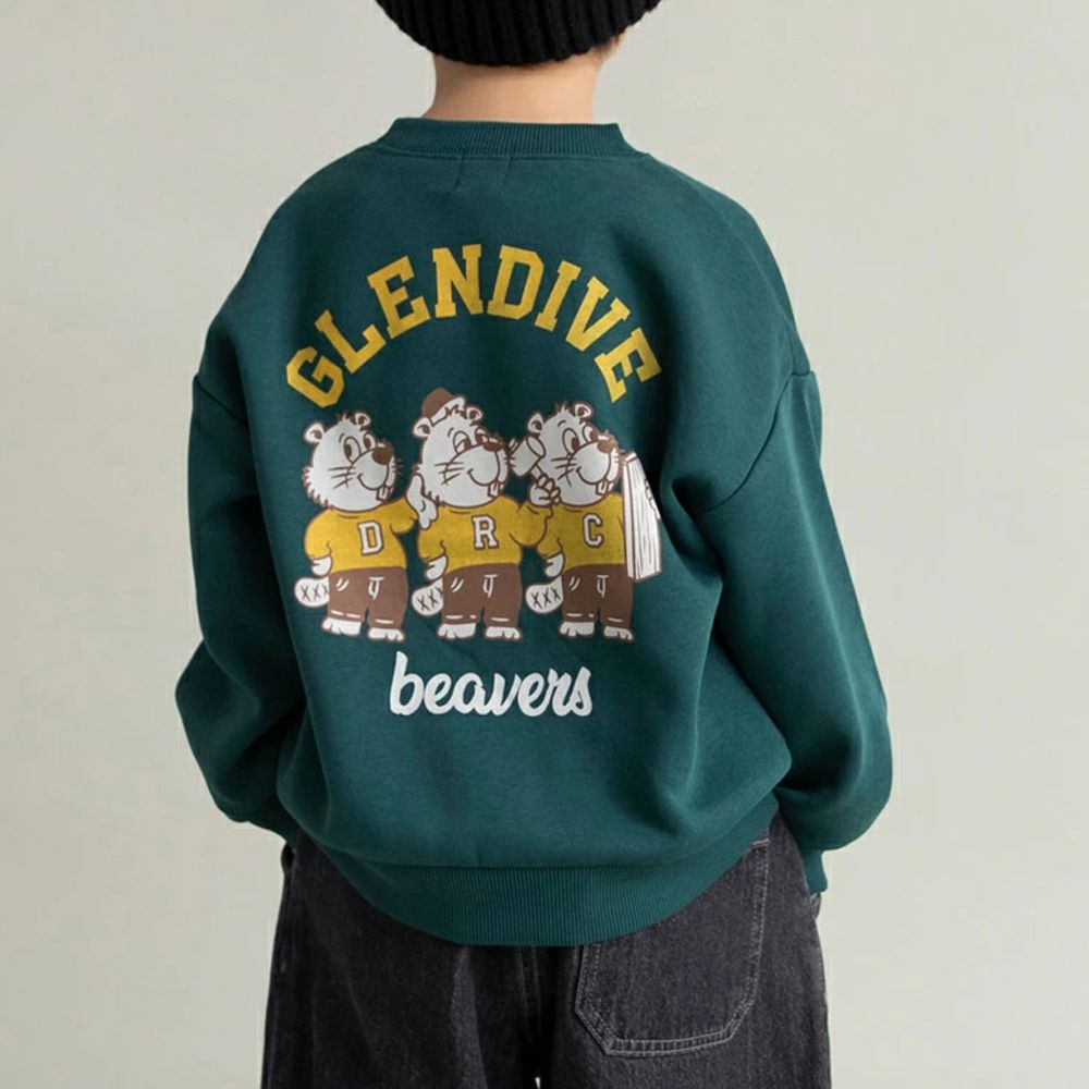 裏起毛 舒適縮口長袖上衣-河狸-濃綠