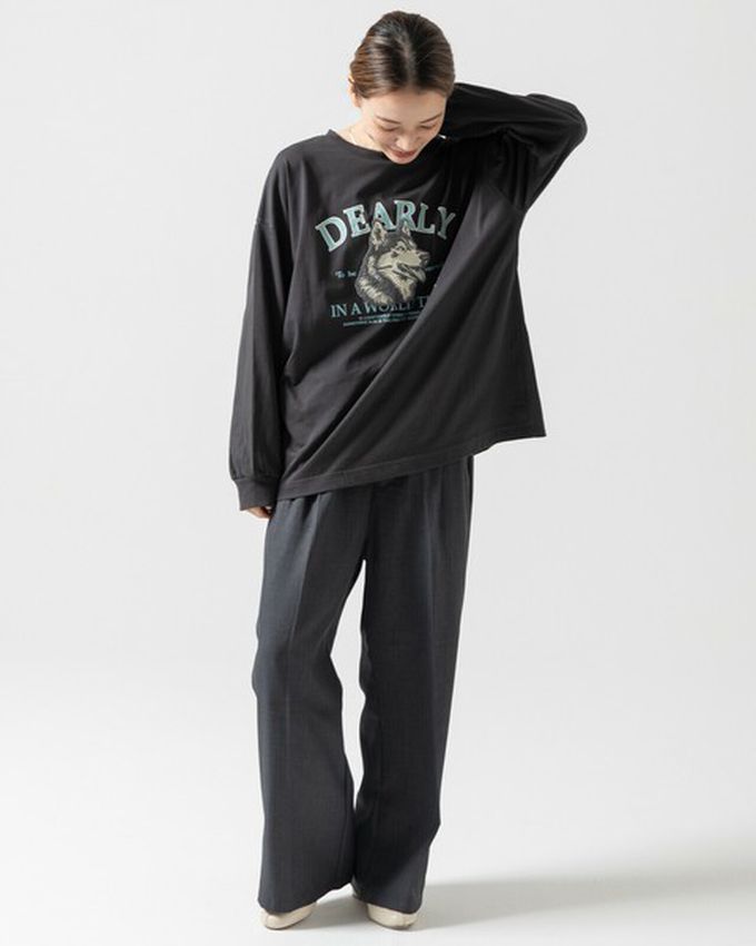 日本 gleam - 相良刺繡哈士奇印花帥氣長袖T恤-白