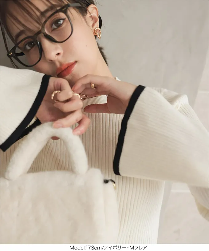 日本 Kobe Lettuce - 美型羅紋袖撞色針織上衣-(可選袖型)-米白