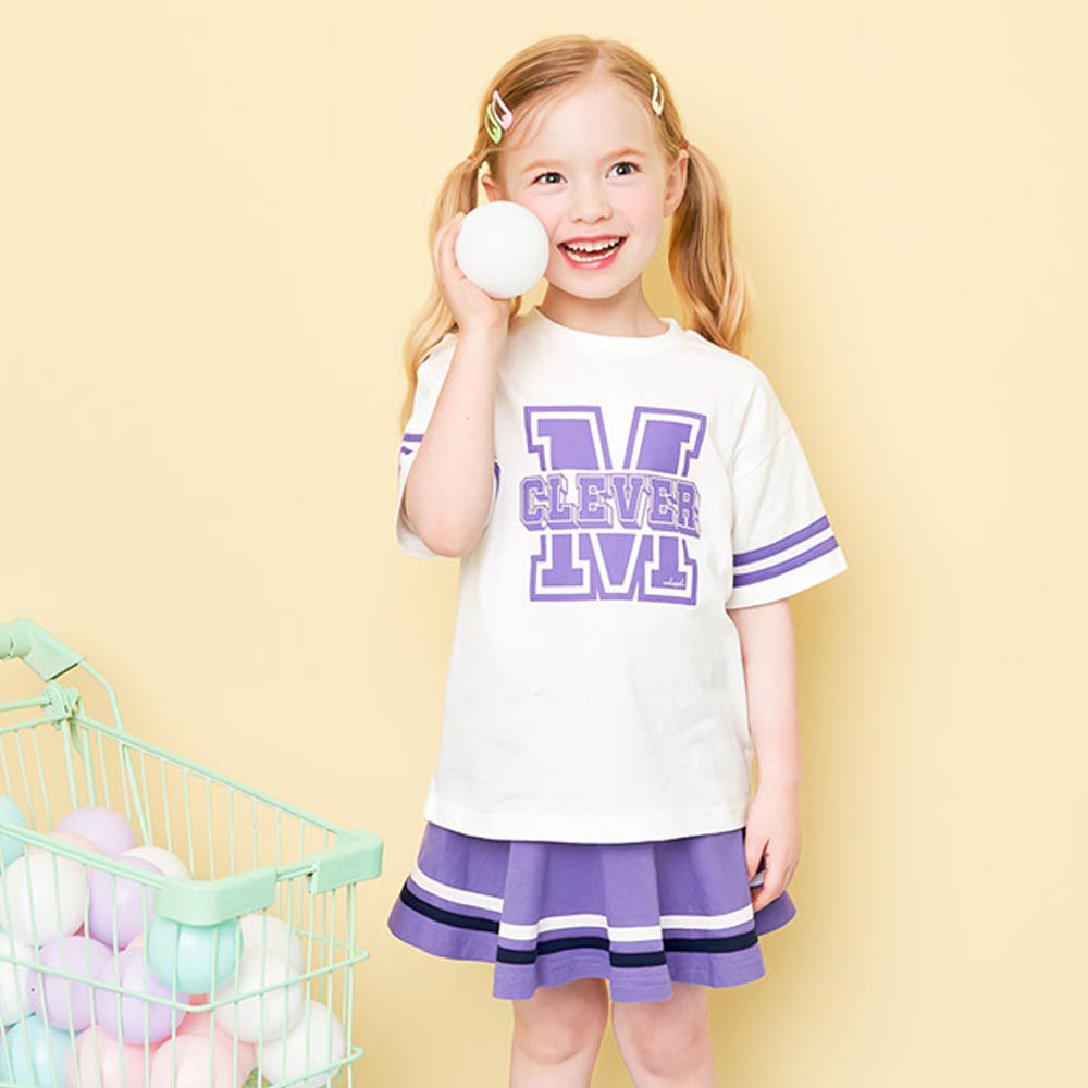 韓國 AndiApple - 美式字母M上衣褲裙套裝-白X紫