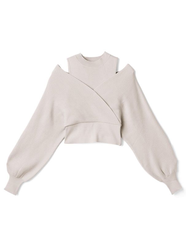 日本 GRL - 微立領挖肩針織上衣-深可可