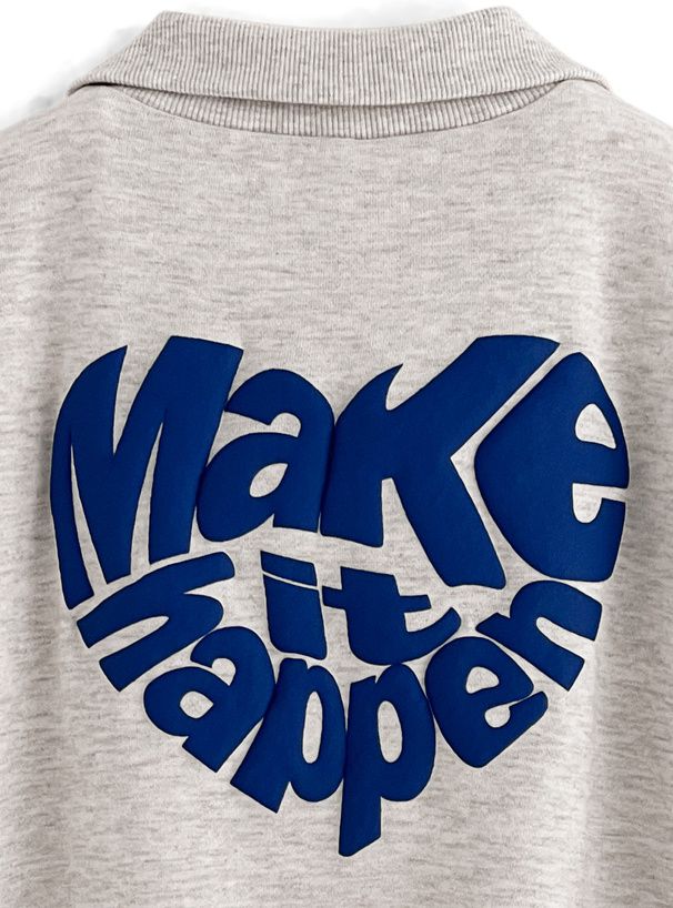 日本 GRL - 英文立體印花翻領短T-燕麥灰 (F)