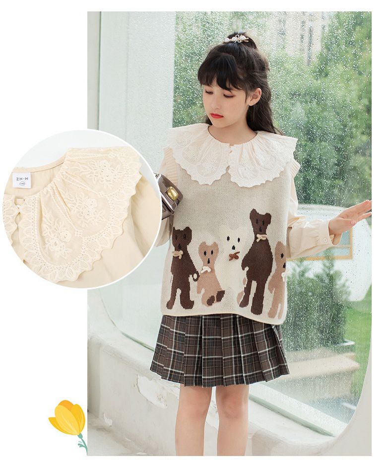 學院風百摺格紋短裙-咖啡色