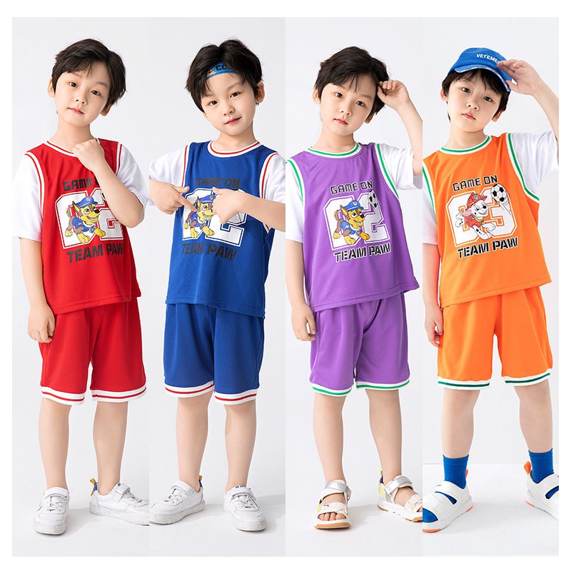 汪汪隊假兩件短袖運動套裝-卡通人物毛毛-橘色