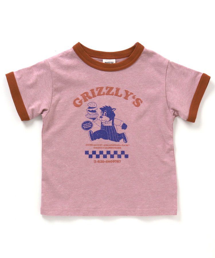 日本 BREEZE - 美式復古印花撞色邊短袖上衣-甜甜圈店-灰