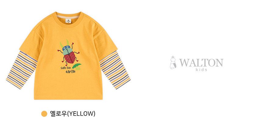 韓國 WALTON kids - 鍬形蟲印花長袖上衣-黃