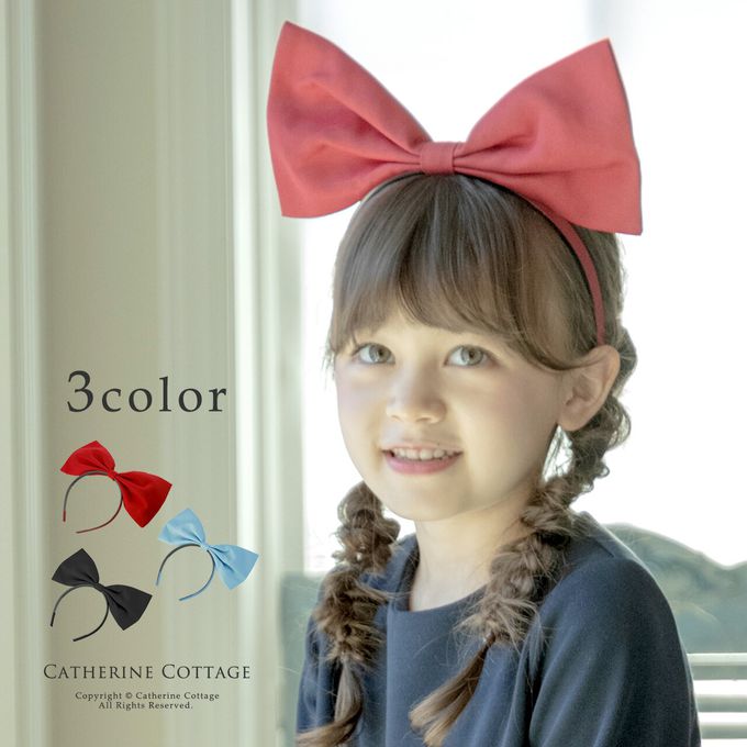 日本 Catherine Cottage - 超吸睛蝴蝶結緞帶髮箍-紅