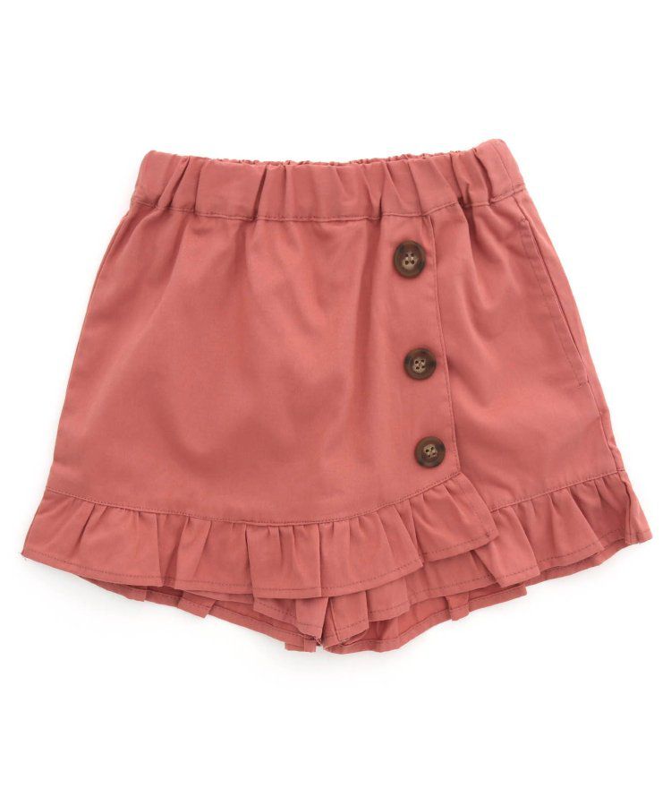 日本 apres les cours - 荷葉邊俏麗排扣褲裙-丹寧藍