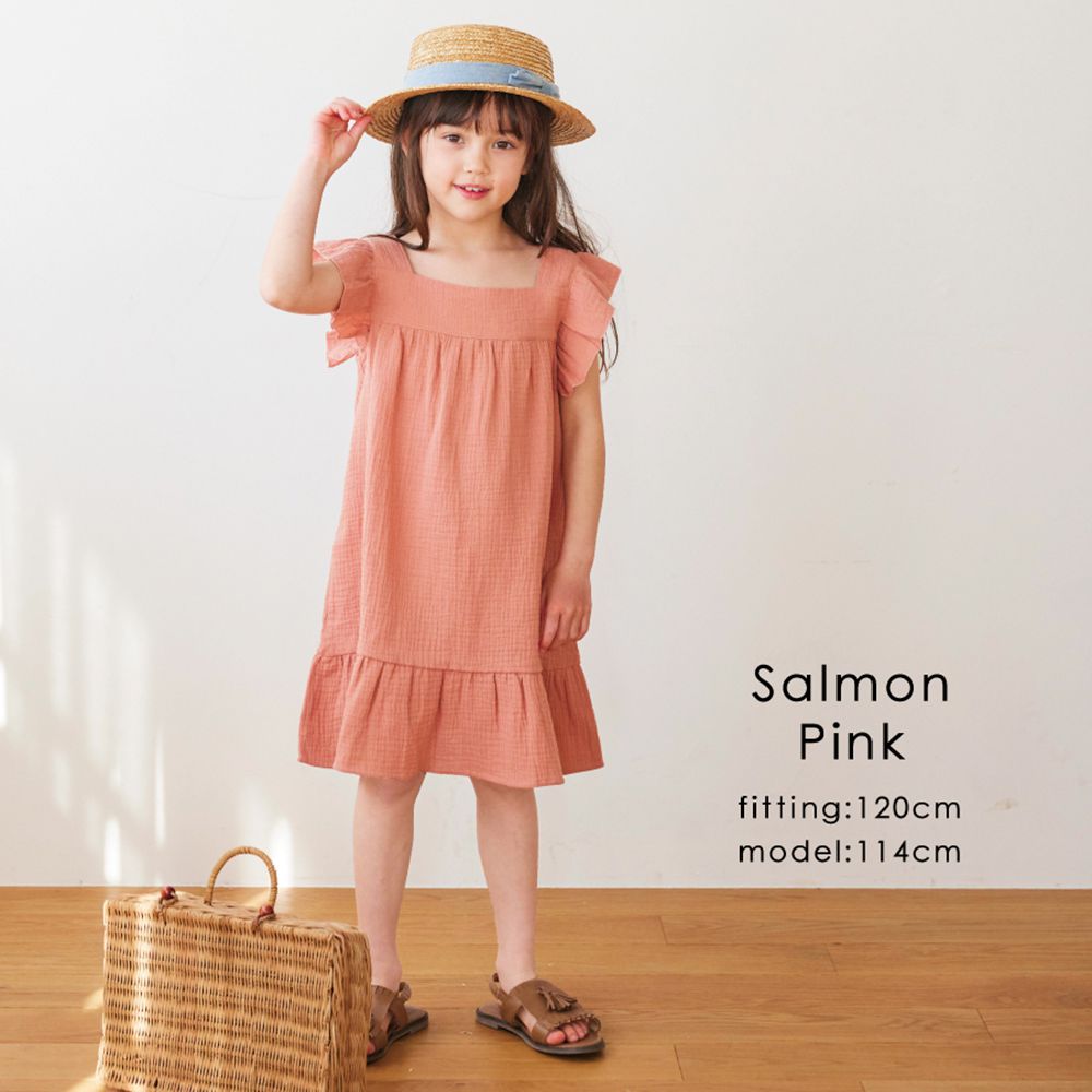 日本 evercloset - 小清新純棉柔軟荷葉袖洋裝-藍紫