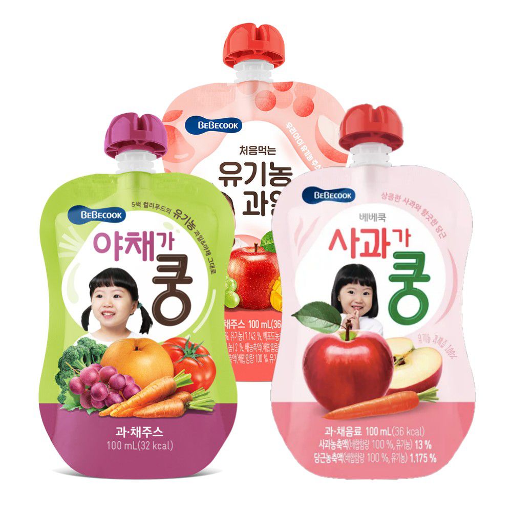 BEBECOOK 寶膳 - 智慧媽媽 嬰幼兒果汁系列-中寶寶組 三入-蘋果紅蘿蔔7M*1+綜合蔬果9M*1+綜合果汁9M*1