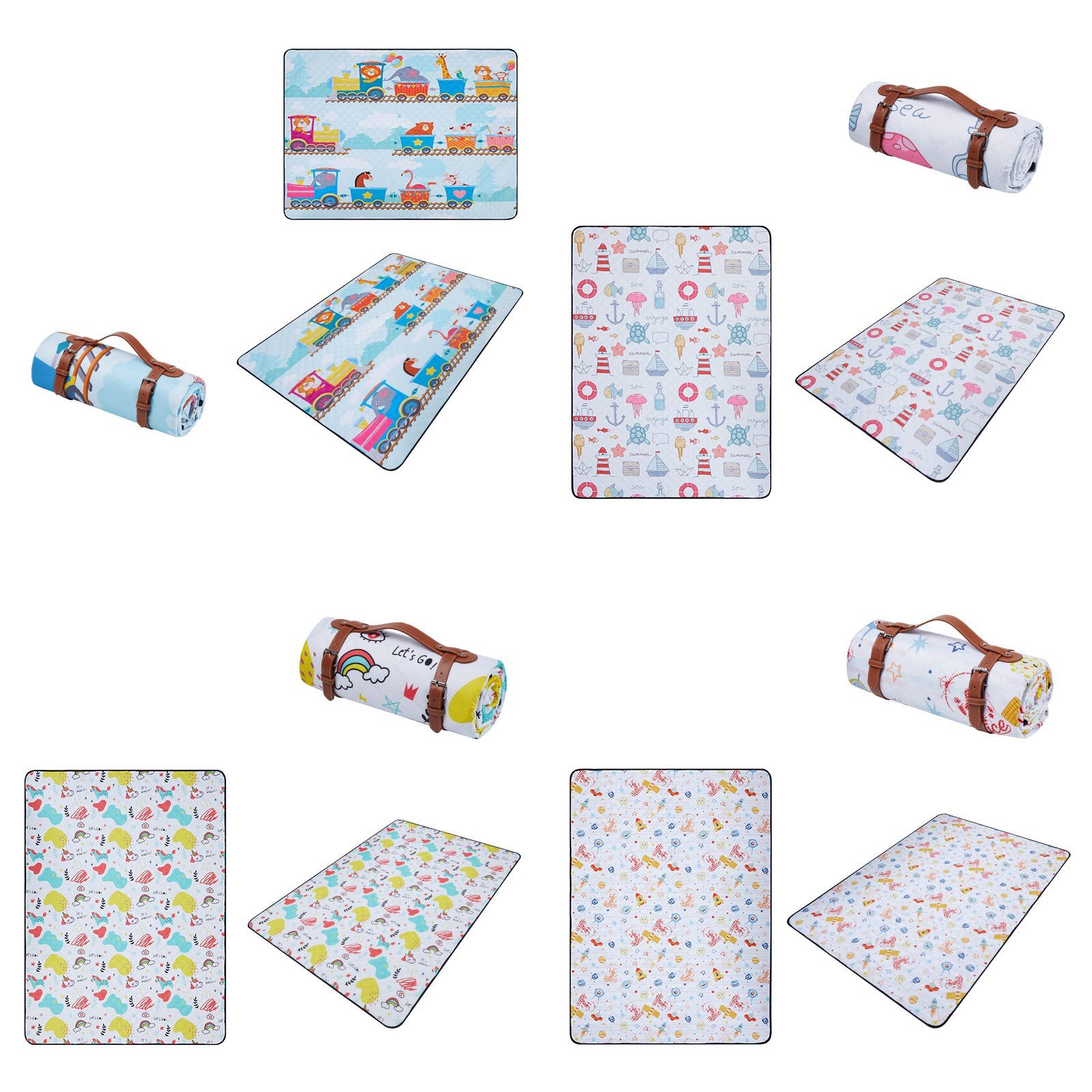 防潑水加厚便攜沙灘野餐墊(可機洗)-快樂星球-白色 (200x145cm)