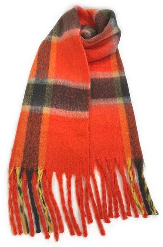 日本代購 - 份量感印花保暖流蘇圍巾-撞色-藍綠